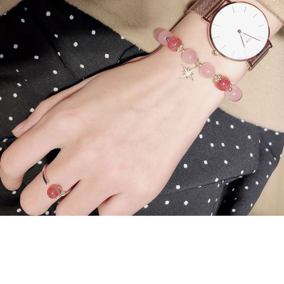 Celestial Strawberry Quartz & Rose Quartz Bracelets Set of two - Picture 6 of 6